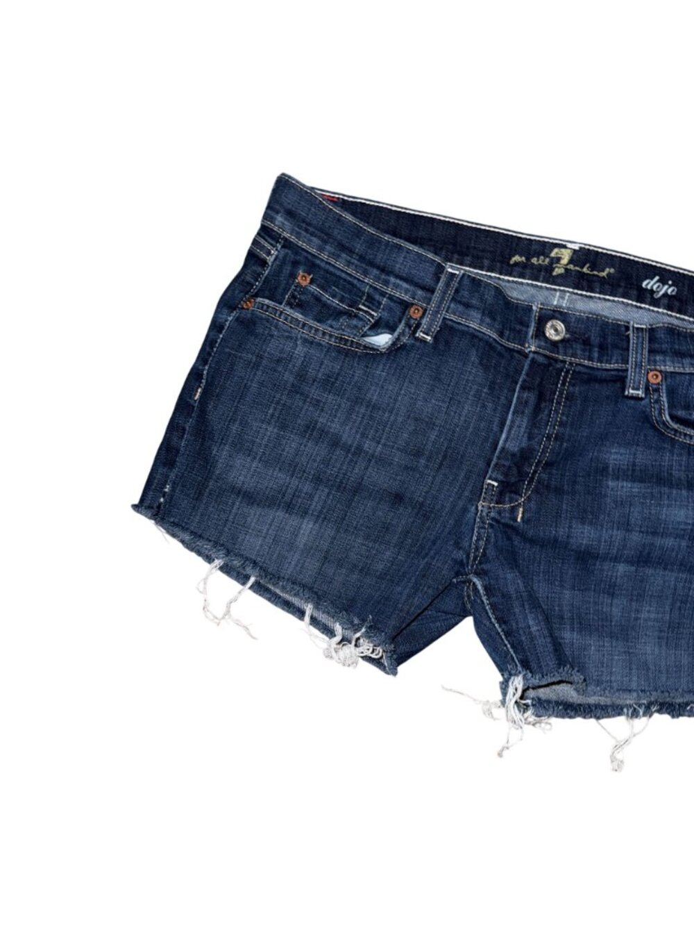 7 For All Mankind 7FAM Dojo Womens Shorts 32 Distressed Frayed Logo Raw Hem - Picture 2 of 7